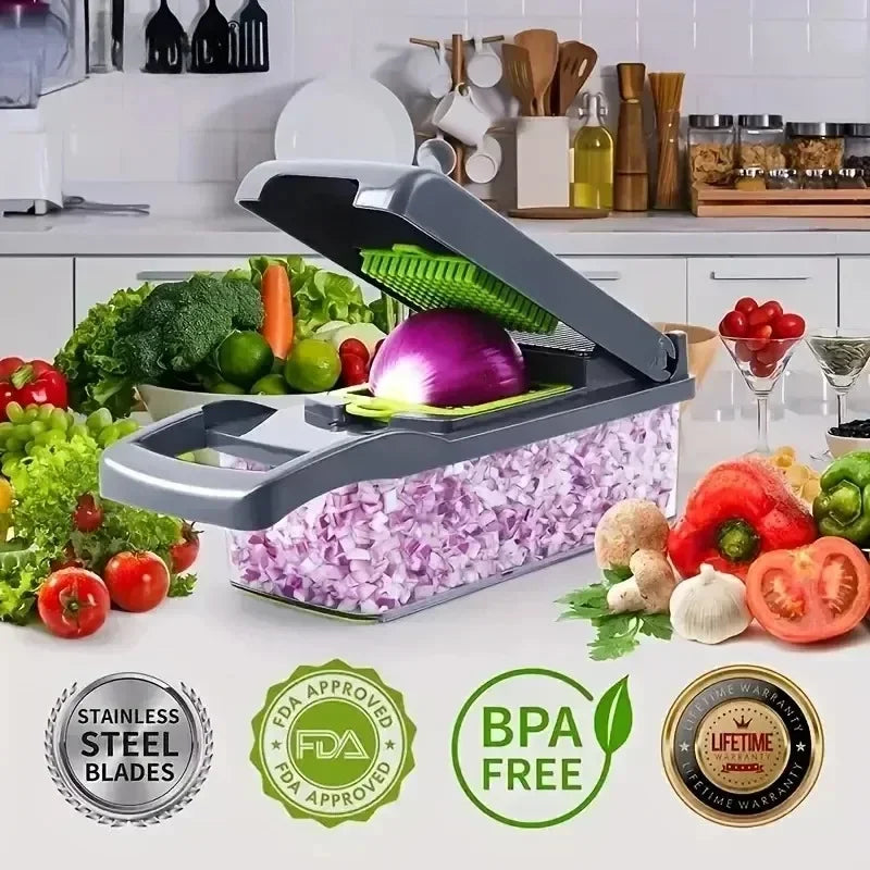 14-in-1 Multifunction Vegetable Chopper Slicer, Fruit &amp; Potato Cutter, Cheese Grater, Onion Grinder, Carrot Shredder, Salad Chopper Premium Quaity of Vegetable Slicer Easy To Use For Kitchen Design By Nexa Hub