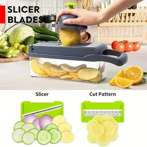 14-in-1 Multifunction Vegetable Chopper Slicer, Fruit & Potato Cutter, Cheese Grater, Onion Grinder, Carrot Shredder, Salad Chopper Premium Quaity of Vegetable Slicer Easy To Use For Kitchen Design By Nexa Hub