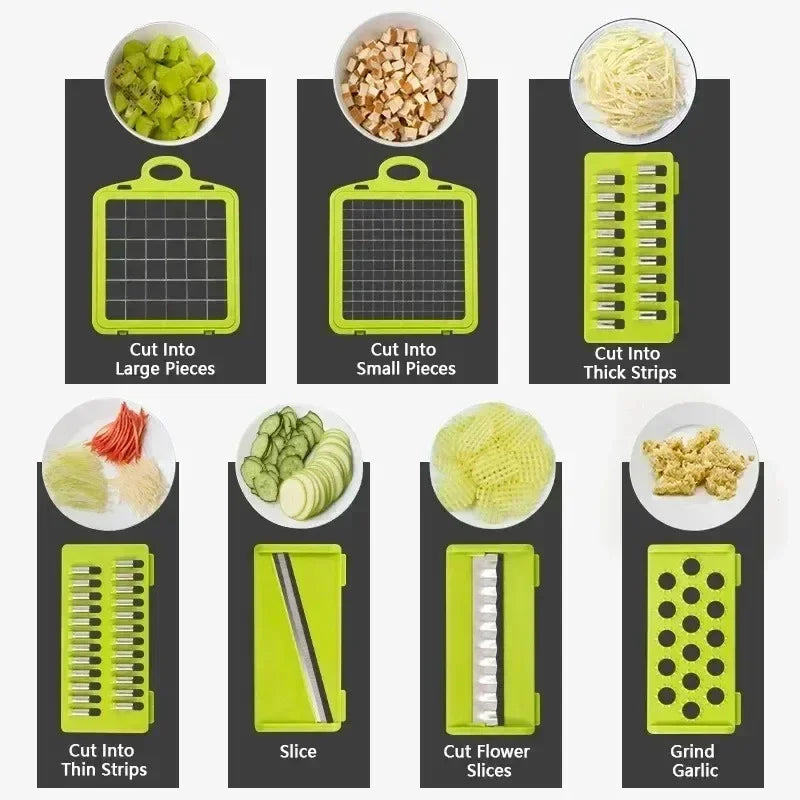 14-in-1 Multifunction Vegetable Chopper Slicer, Fruit &amp; Potato Cutter, Cheese Grater, Onion Grinder, Carrot Shredder, Salad Chopper Premium Quaity of Vegetable Slicer Easy To Use For Kitchen Design By Nexa Hub