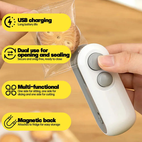Mini Seal Machine, 2 in 1 USB Rechargeable Magnetic Heat Sealing & Cutting, Portable Handheld Vacuum Sealer for Food, Snacks, Chips, Fresh Storage, Plastic Bags Sealing Machine. (Multi color)