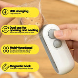 Mini Seal Machine, 2 in 1 USB Rechargeable Magnetic Heat Sealing & Cutting, Portable Handheld Vacuum Sealer for Food, Snacks, Chips, Fresh Storage, Plastic Bags Sealing Machine. (Multi color)
