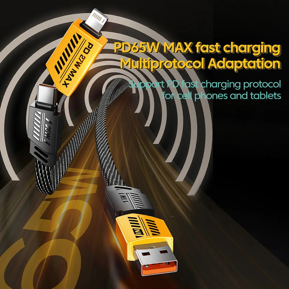 VOOXE 4-in-1 65W Fast Charging Magnetic Cable | USB-A to Type-C & iPhone, Type-C to Laptop | Nylon Braided, Multi-Purpose Data Cable