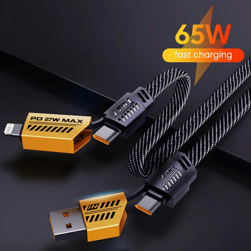 VOOXE 4-in-1 65W Fast Charging Magnetic Cable | USB-A to Type-C & iPhone, Type-C to Laptop | Nylon Braided, Multi-Purpose Data Cable