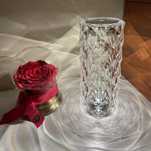 Crystal Table Lamp 16 Colors LED Rose Light Projector Home Bar Decoration Touch Recharging Romantic Diamond Atmosphere Light