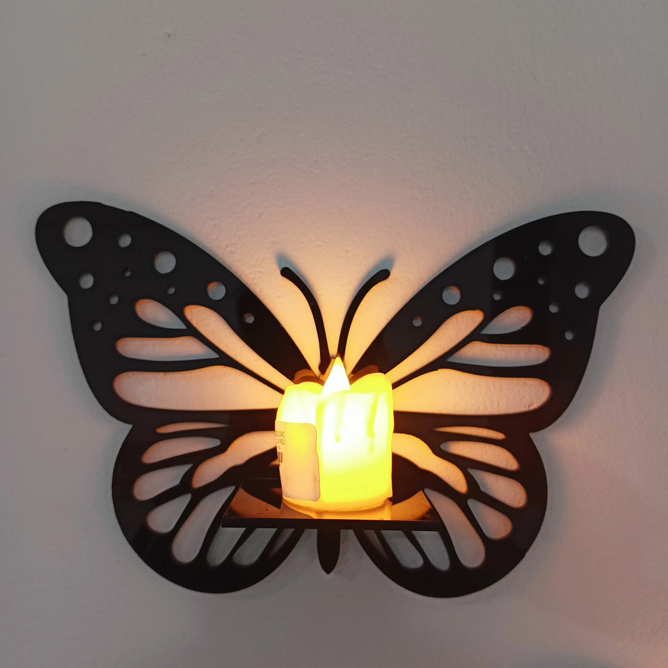 Decorative Butterfly Wall Shelf, Decoration Candlestick, Wall Décor Ideas, Wooden Wall Shelves ( Candle Light not include )
