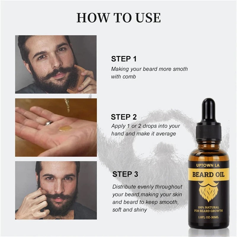 UPTOWN LA Beard Growth Oil for Men | Beard Growth Guaranteed with Argan & Geranium For faster Growth | For Beard Growth | Softness| Shine | Patchy Beard | 100 ML